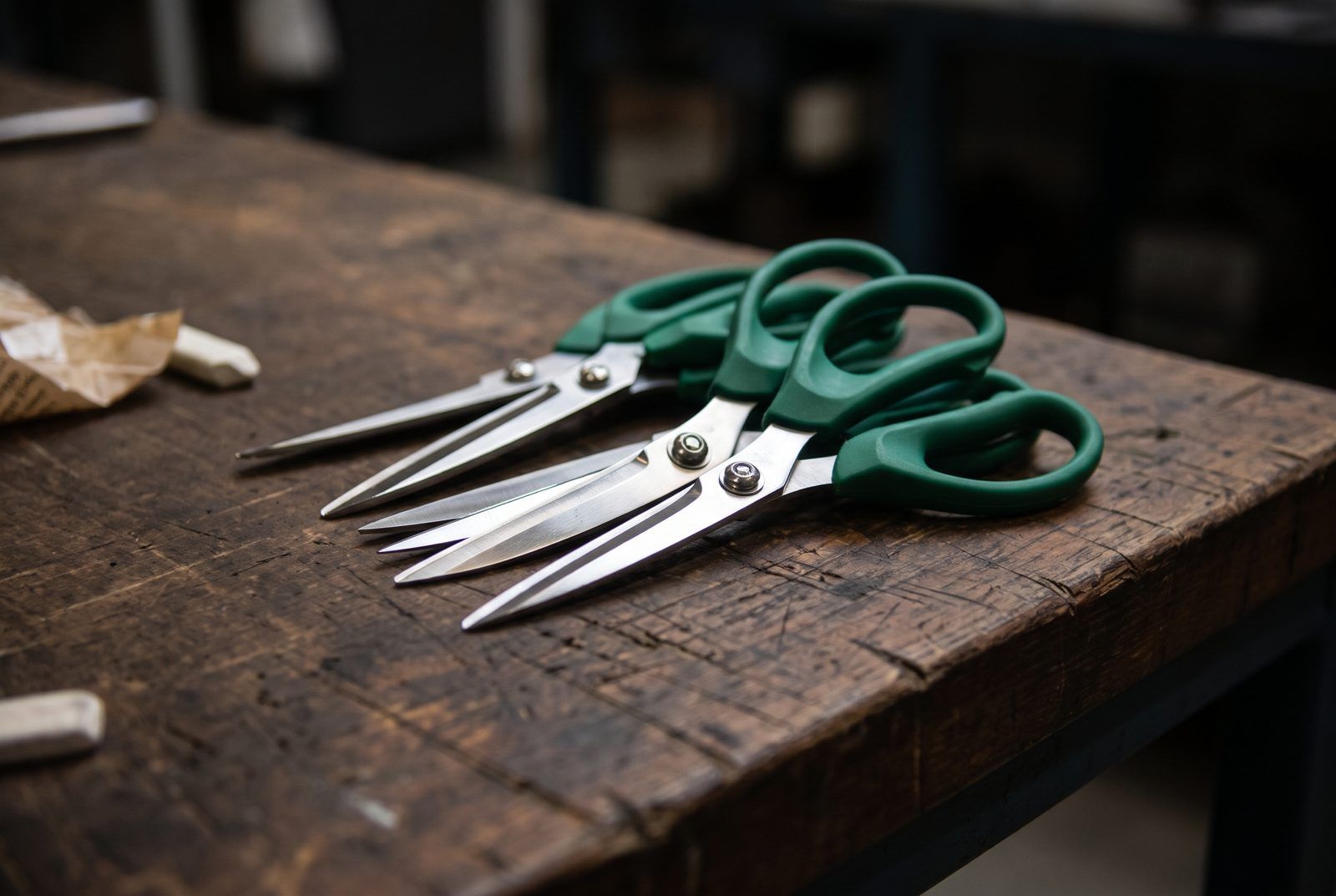 Geslepen scharen met groene grepen
